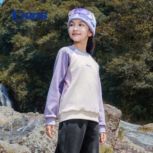 乔丹儿童2025冬季新款女童加绒印花运动圆领套头针织卫衣T9543115 - 图0