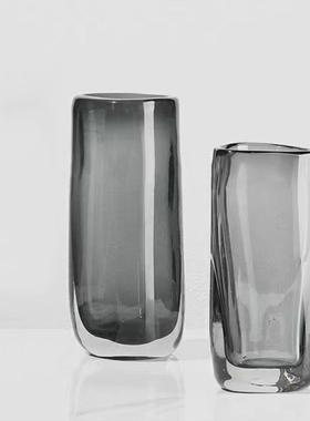 现代轻奢灰色玻璃花器加厚样板间民宿客厅电视柜桌面花插琉璃饰品