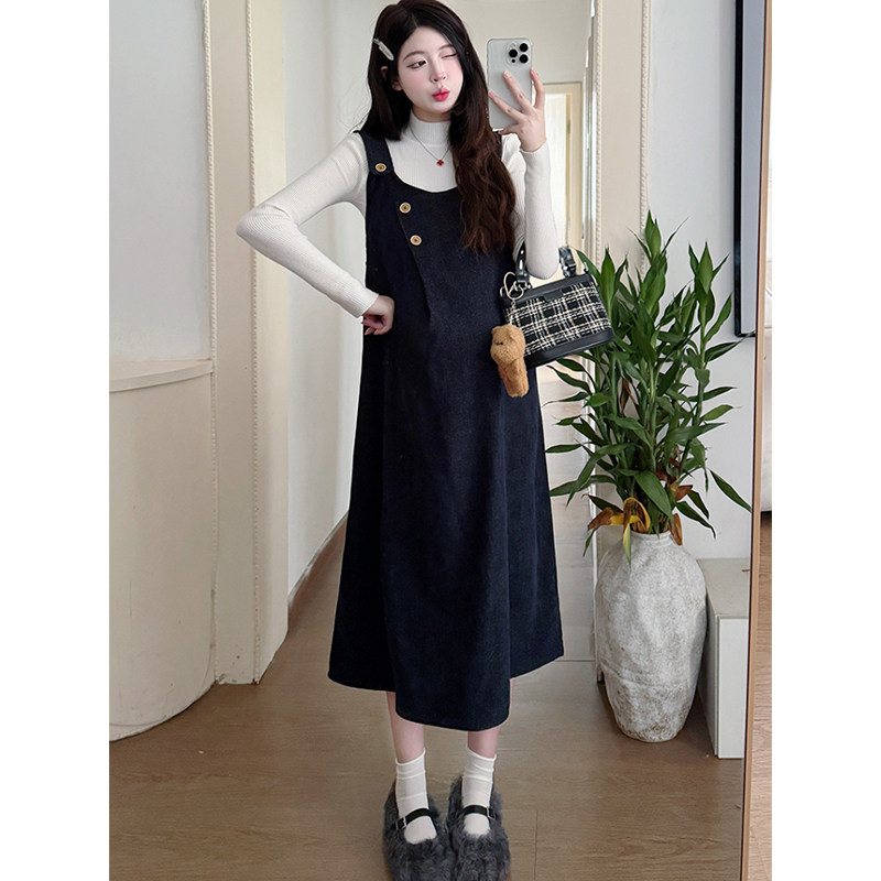 孕妇连衣裙藏蓝色套装秋冬2026新款百搭显瘦不显怀背心裙两件套女,淘宝优惠券,粉丝福利购,淘宝优惠卷