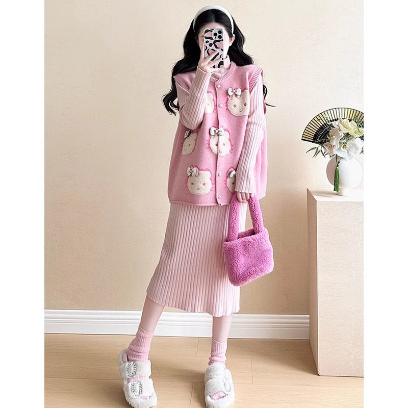 孕妇连衣裙套装2026新款宽松马甲内搭打底毛衣裙针织两件套秋冬季,淘宝优惠券,粉丝福利购,淘宝优惠卷