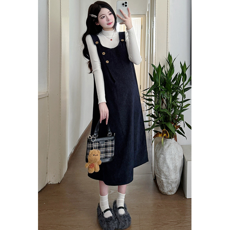 孕妇连衣裙藏蓝色套装秋冬2026新款百搭显瘦不显怀背心裙两件套女,淘宝优惠券,粉丝福利购,淘宝优惠卷