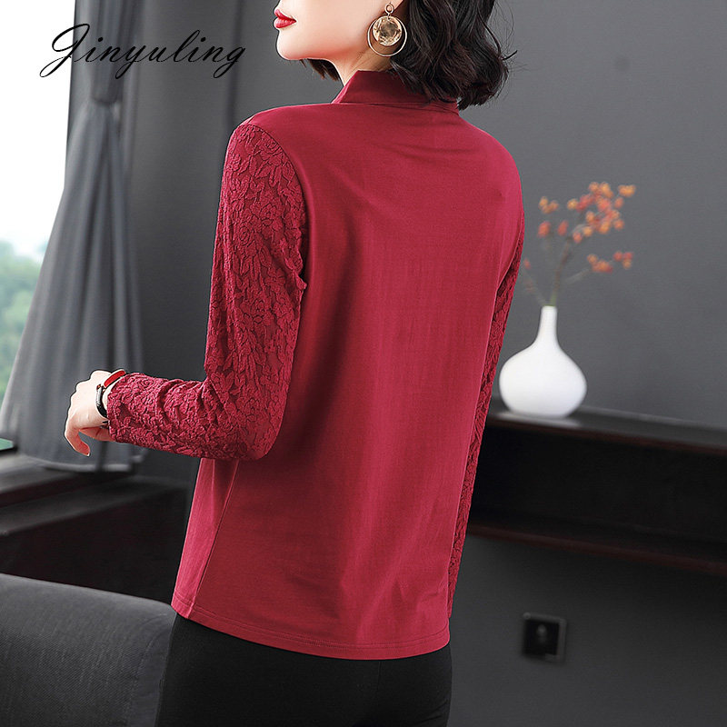 妈妈翻领长袖纯棉2021新款女打底衫 金羽伶T恤