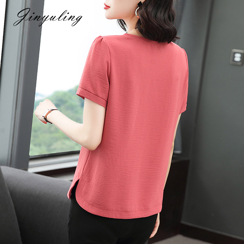 短袖2022夏季新款遮肚子小衫雪纺衫 金羽伶蕾丝衫/雪纺衫