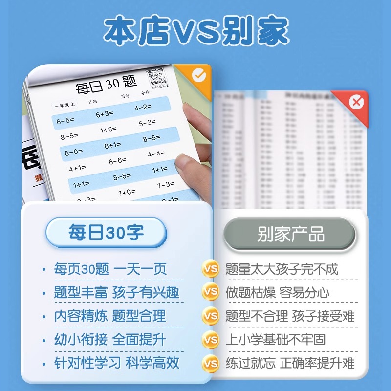 每日30题幼小衔接学前一年级二三年级上册下册口算题卡100以内加减法儿童思维速算天天练小学生专用练习册 - 图1