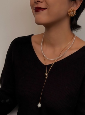 巴洛克抽拉项链长款毛衣链高级感