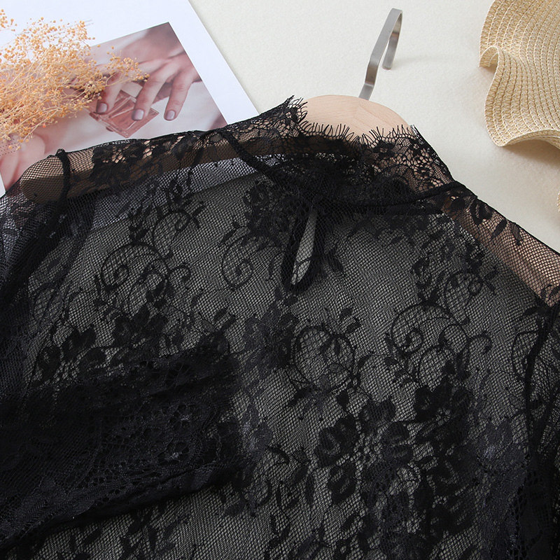 睫毛边高领蕾丝女网纱性感打底衫 奥蒂珠蕾丝衫/雪纺衫