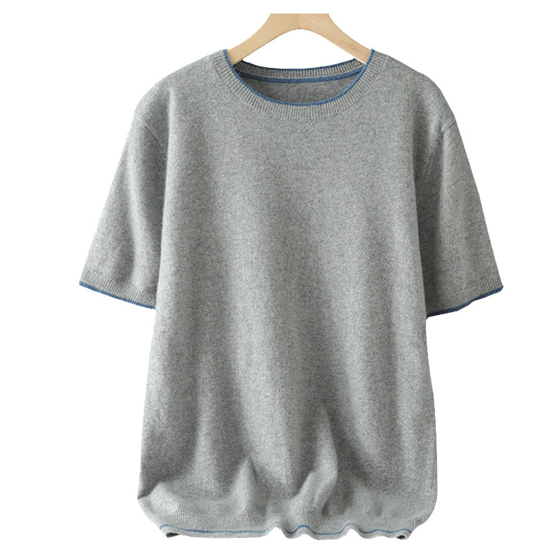 圆领拼色短袖T恤男秋冬100纯山羊绒衫针织打底羊毛半袖毛衣体恤衫,淘宝优惠券,粉丝福利购,淘宝优惠卷