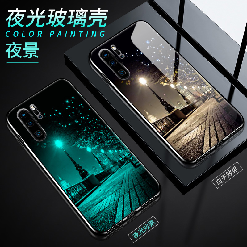 华为荣耀v30pro手机壳huawei化为荣誉v30pro夜光镜面玻璃保护套honor荣耀v30pro潮牌男女v30por防摔硅胶全包-图1