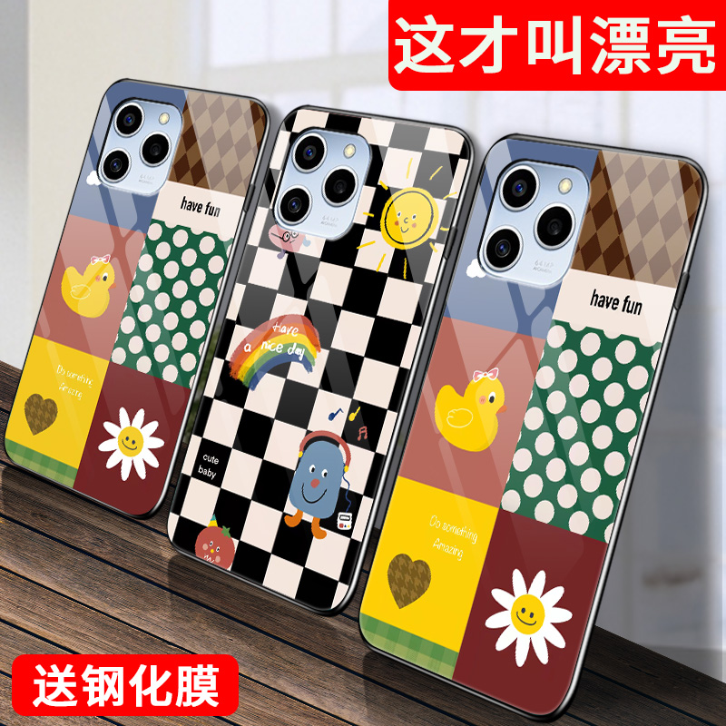 华为荣耀60SE手机壳Honor60se玻璃5G硅胶软边硬壳荣誉6Oes全包防摔GIA-AN00卡通个性t40黑白格子ry六十se男女