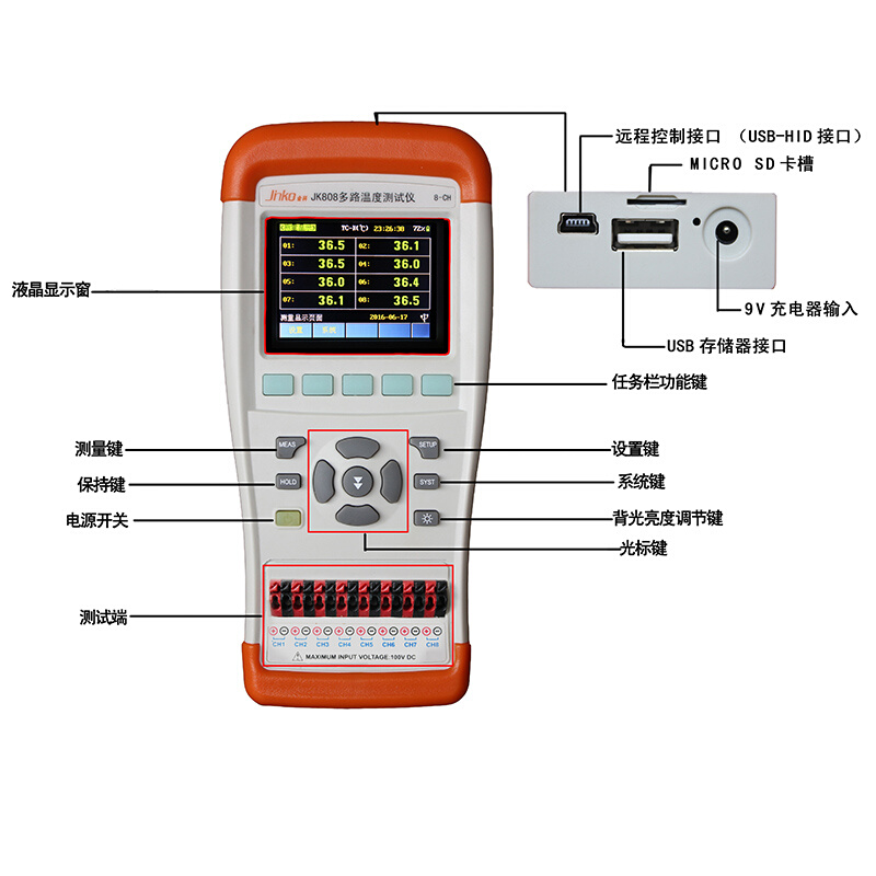 JK804/JK808手持式多路温度测试仪JK508/JK500-8C巡检记录仪*-图0
