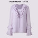 ເສື້ອຢືດ SGPR chiffon ruffled ຄໍ v ແຂນຍາວເທິງ blouse ສໍາລັບແມ່ຍິງ