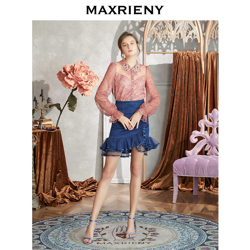 【奥莱】maxrieny秋季提花蕾丝衬衫 maxrienyoutlets店蕾丝衫/雪纺衫