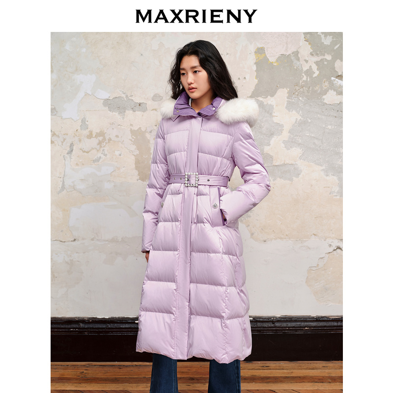 【奥莱】MAXRIENY羽绒服狐狸毛领长款修身收腰加厚外套