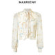 MAXRIENY romantic retro ເລື່ອນຄໍເສື້ອ lace-up ພິມເທິງ