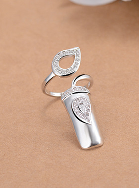 纯银银戒指日韩风镶钻护甲套