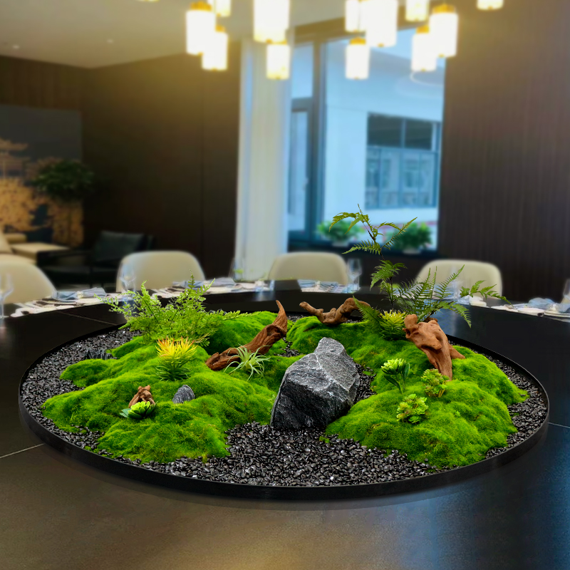 餐桌中间转盘摆花大圆桌装饰品摆件高端饭店餐厅包厢微缩景观摆台 - 图3
