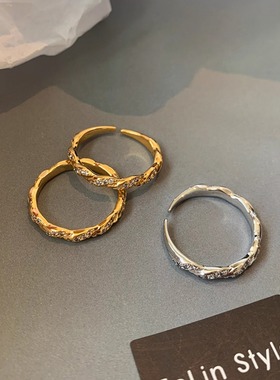 金属麻花镶钻开口戒指