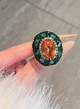 欧美风大宝石榴戒指女小众设计感夸张个性时尚轻奢风食指戒装饰品