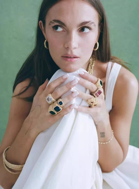 法式轻奢彩色宝石戒指指环