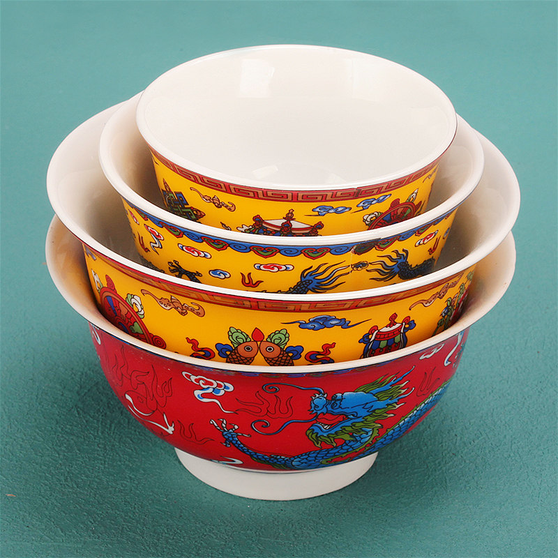 供奉龙纹碗藏式八吉祥碗酥油茶碗民族风搪瓷碗饭碗藏族蒙古族茶碗-图2