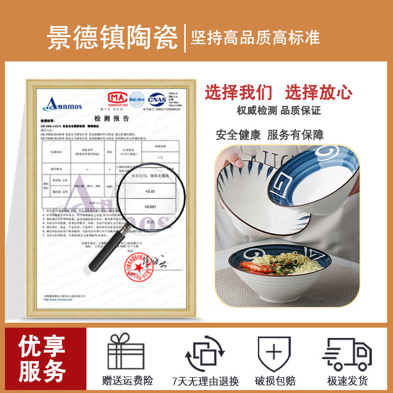 日式拉面碗家用网红面碗2024创意斗笠碗陶瓷餐具大汤碗ins面条碗