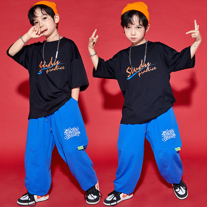 潮牌儿童街舞服装男童嘻哈套装国潮女童hiphop炸街走秀潮装演出服_虎窝淘