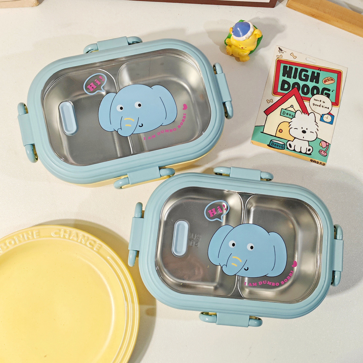 可爱小象波比儿童304不锈钢饭盒长方形可加热便当盒学生分格餐盒,淘宝优惠券,粉丝福利购,淘宝优惠卷