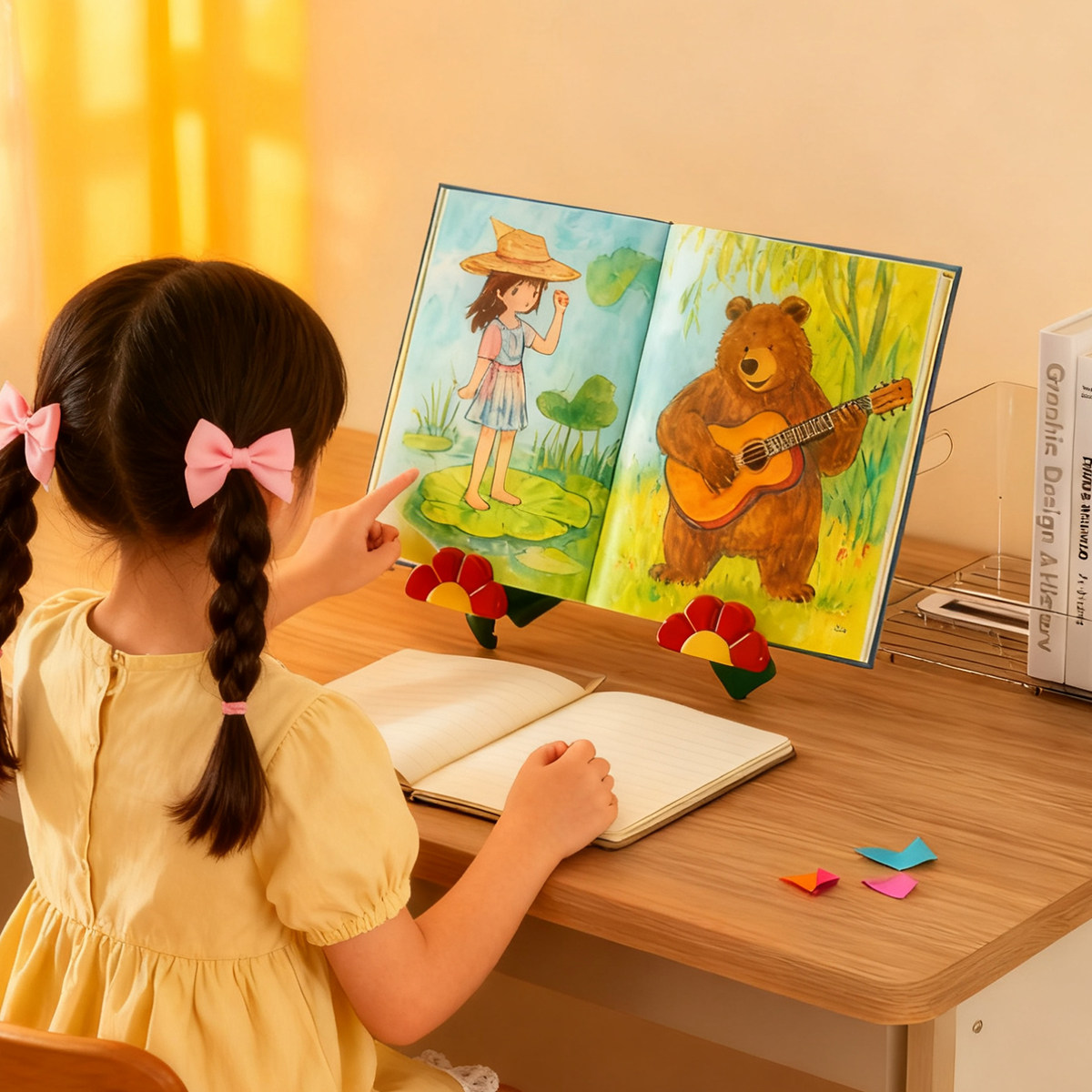 简约花朵阅读架可折叠便携书立架儿童读书支架桌面平板支架固定夹,淘宝优惠券,粉丝福利购,淘宝优惠卷