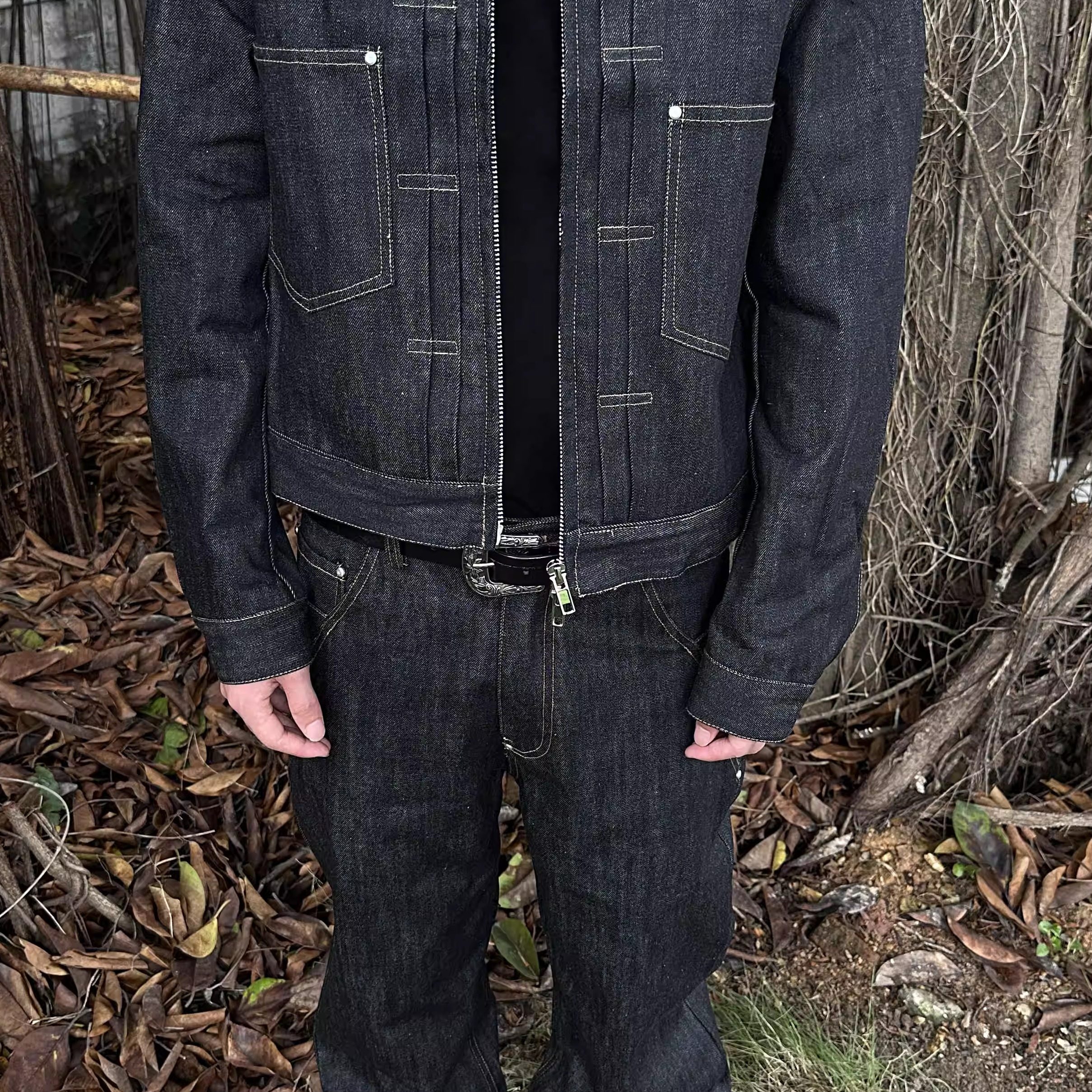 EVC[明辑线黑原牛套装] 重磅硬挺牛仔夹克外套+2021M直筒牛仔裤,淘宝优惠券,粉丝福利购,淘宝优惠卷