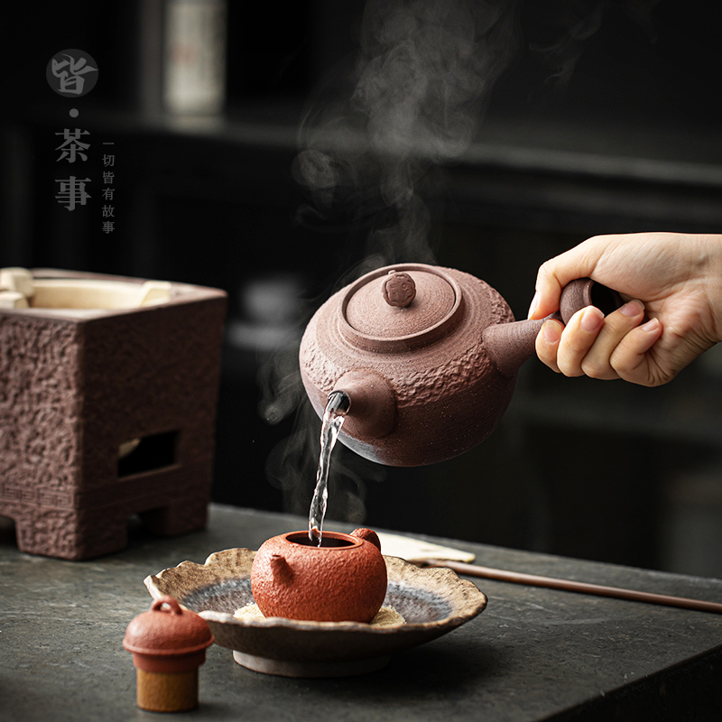 复古粗陶煮茶壶套装家用户外露营碳炉酒精炉功夫茶具茶道泡茶煮壶 - 图3