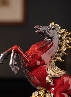 新中式陶瓷马马到成功摆件