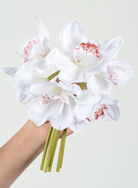 蕙兰仿真花 手扎花束 花艺摆件手感手捧花 家居装饰婚庆摄影道具