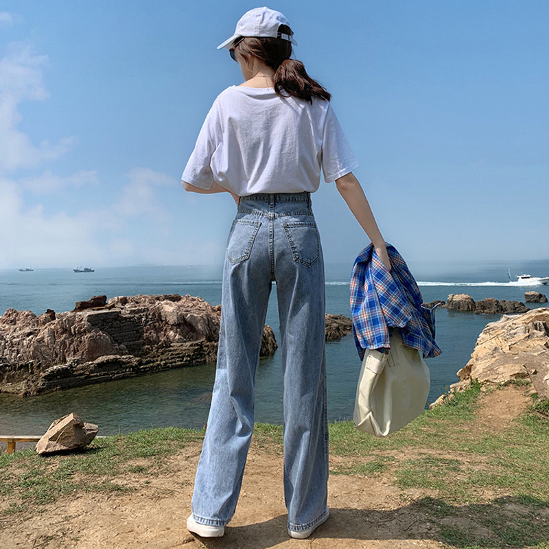 女裤子直筒宽松2020新款高腰牛仔裤 刘菇凉牛仔裤