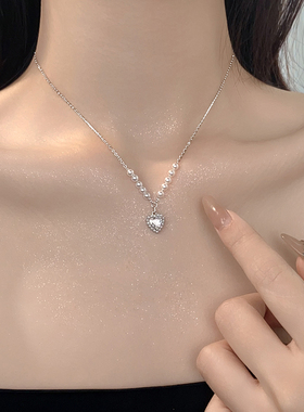 恋约女爱心项链珍珠锁骨链