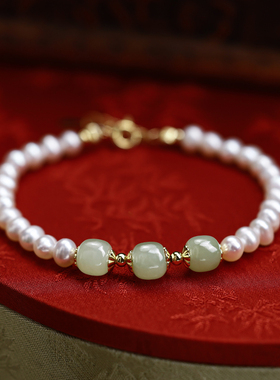 天然和田玉手链女2024年爆款潮气质珍珠首饰中国风手饰品百搭手镯