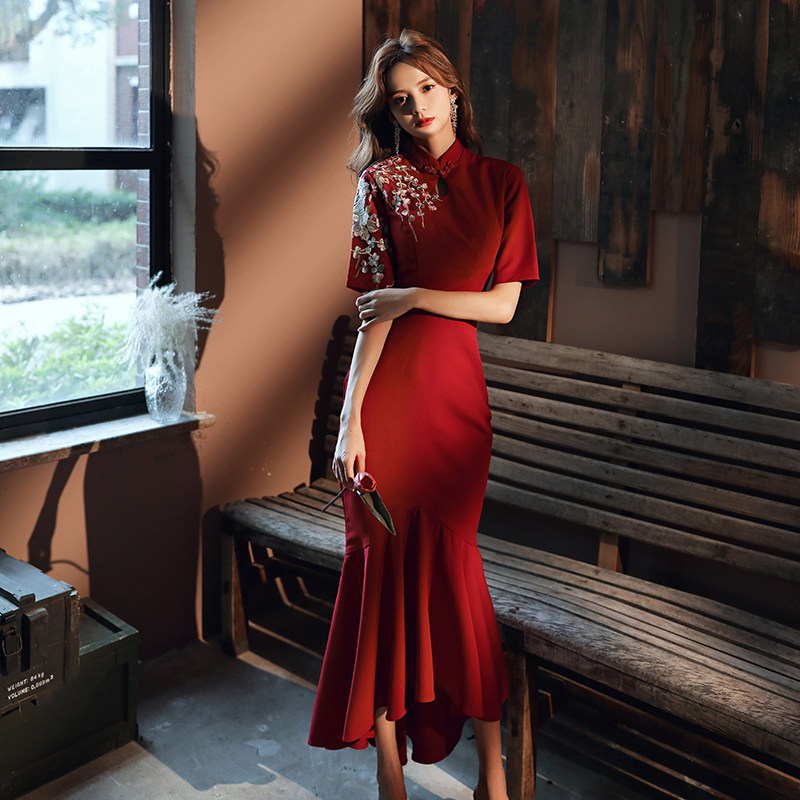 中国风旗袍新娘2020新款鱼尾晚礼服 雨丝彤礼服/晚装