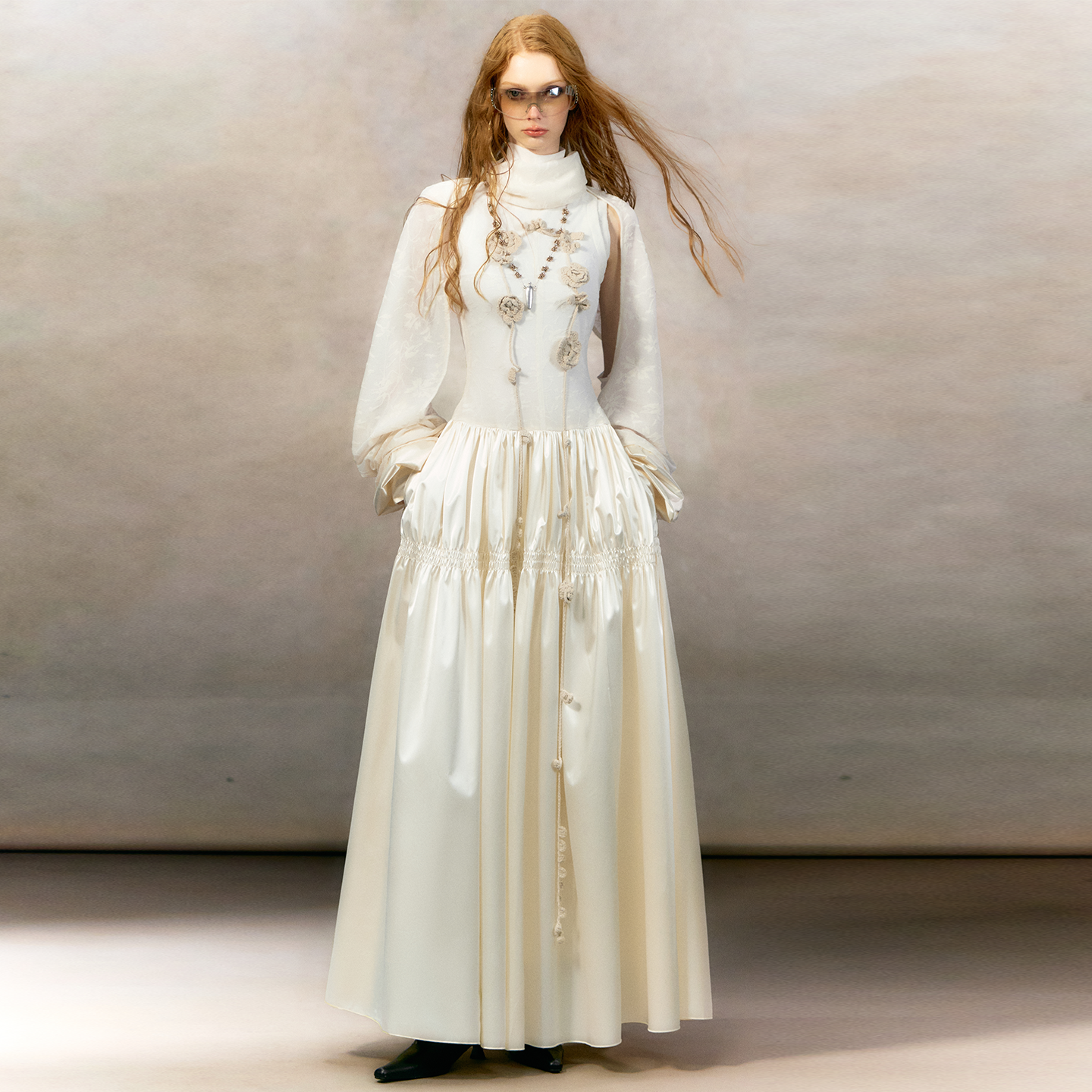 【李梦同款】OfAkiva“芙罗拉”藤蔓花朵打揽拼接连衣裙女印花裙,淘宝优惠券,粉丝福利购,淘宝优惠卷