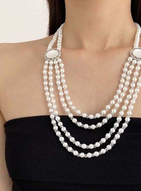 巴洛克长款多层水钻项链女毛衣链