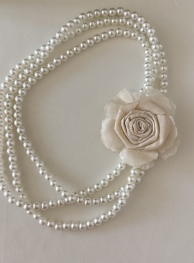 法式紫色玫瑰花朵多层珍珠项链