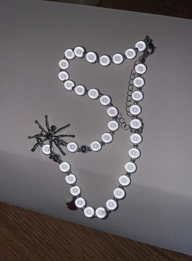 复古夜店蜘蛛红宝石颈链反光珍珠