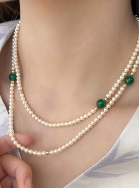 新中式复古珍珠项链女叠戴锁骨链