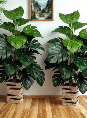 龟背竹仿真绿植假花摆件装饰品小盆栽北欧客厅艺术仿真绿植带盆