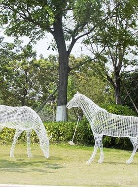 不锈钢镂空马雕塑户外广场公园林草坪景观售楼处装饰铁艺动物摆件