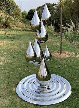 不锈钢水滴雕塑造型轻奢摆件酒店大堂室内吊顶悬挂镜面金属装饰品