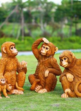 仿真金丝猴子摆件发光玻璃钢动物户外庭院假山摆设猩猩雕塑装饰品