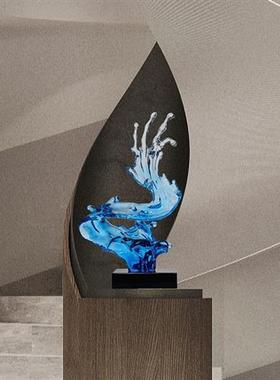 创意浪花雕塑透明树脂摆件现代酒店售楼大厅别墅样板房软装艺术品