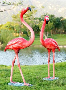 玻璃钢仿真火烈鸟雕塑户外园林景观庭院水池造景婚礼花园装饰摆件