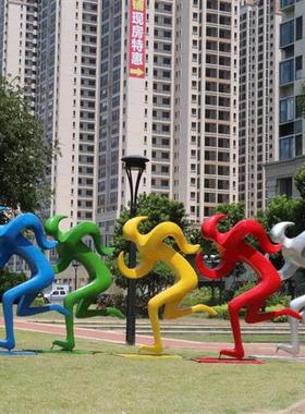户外公园骑自行车玻璃钢体育篮球跑步踢足球运动人物雕塑儿童摆件