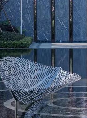 不锈钢镜面水景镂空树叶雕塑立体金属叶子景观售楼处户外楼盘摆件