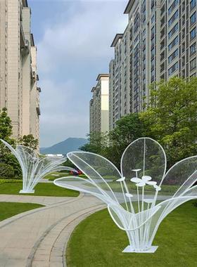 户外不锈钢镂空花朵雕塑铁艺网格莲花发光摆件售楼处草坪景观装饰